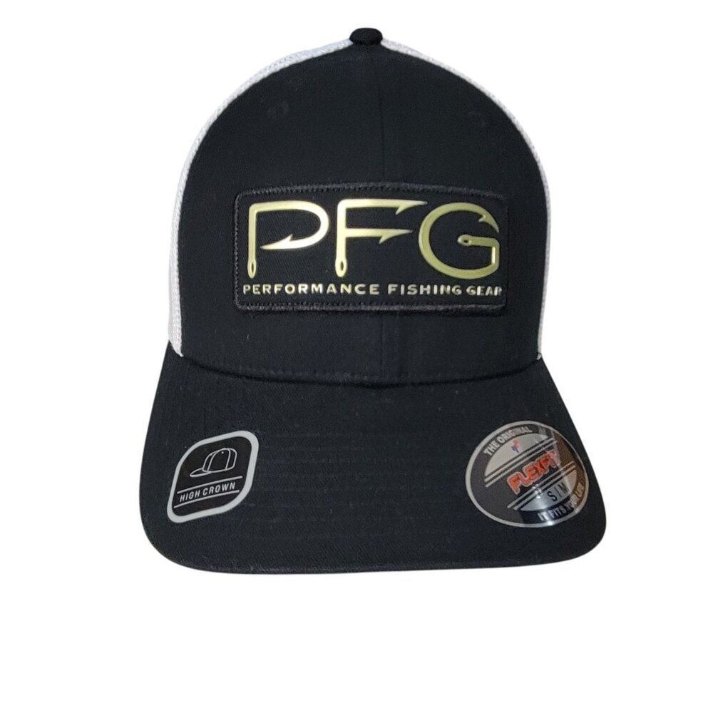 Columbia PFG Hooks Fitted Hat Size S/M Mesh Back Stretch FlexFit Cap High Crown‎